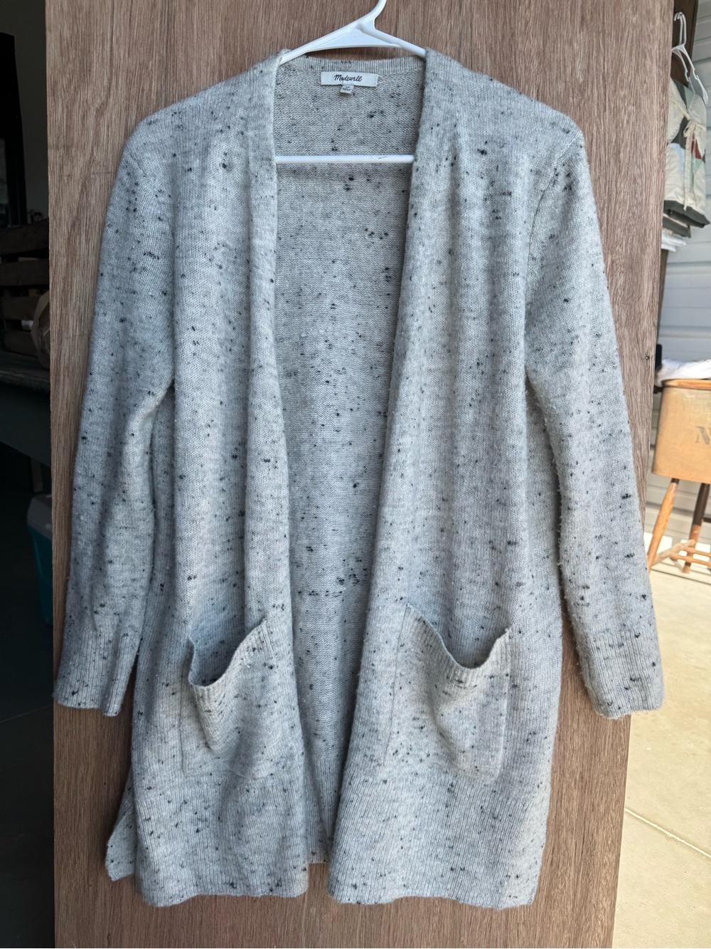Madewell Wool-Blend Speckled Open-Front Pocket Cardigan
